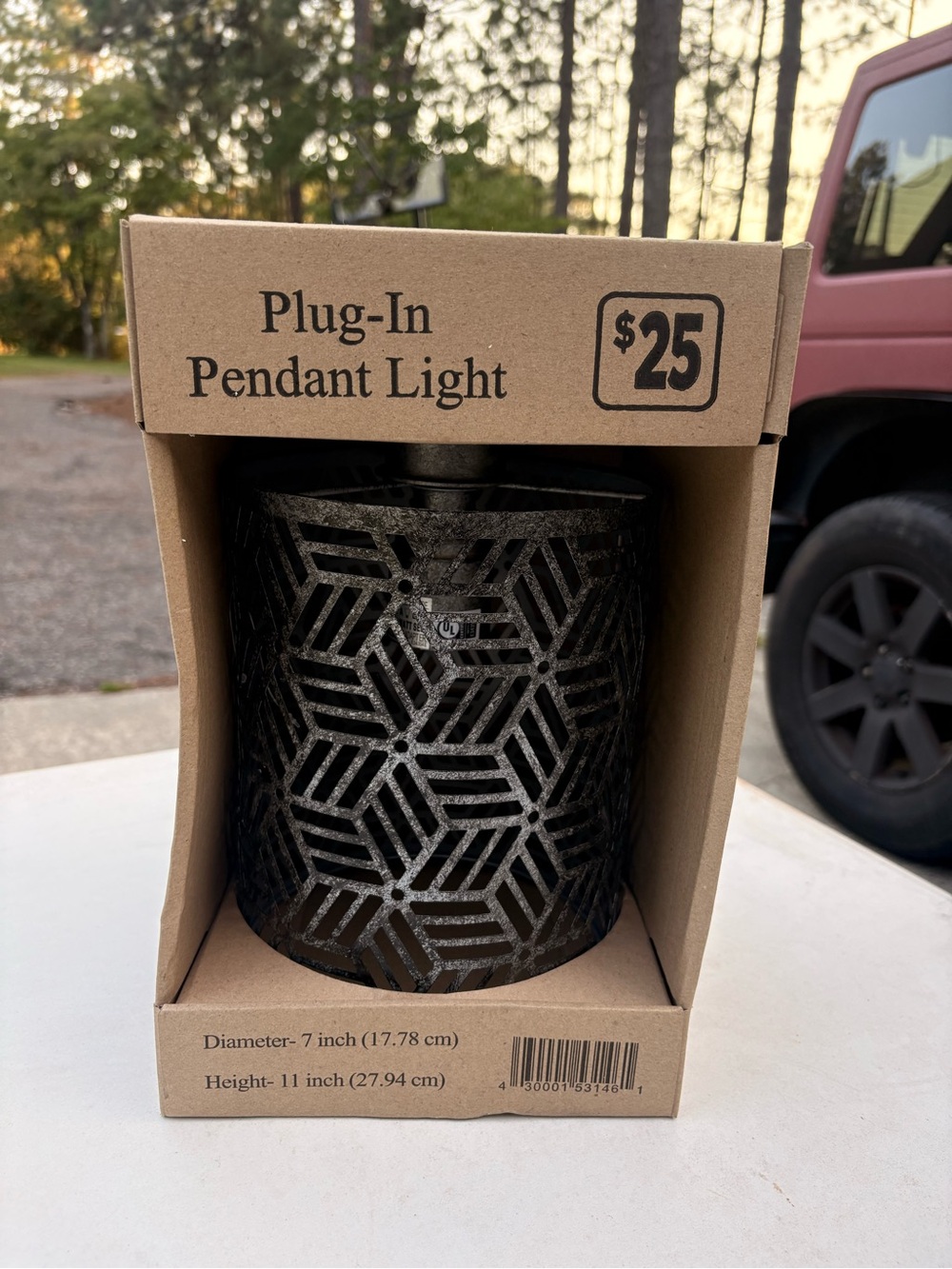 Plug-In Pendant Light - Black Metal Geometric Shade